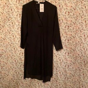 Halton heritage black long sleeve semi sheer tunic V Neck high low  dress XS